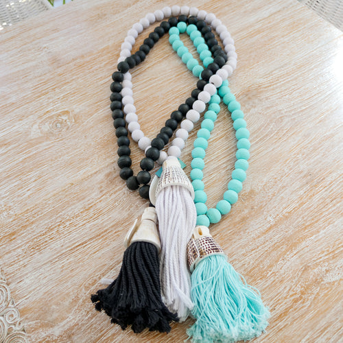 Beaded & Shell Garland in Aqua, Black or White. - Unique Imports