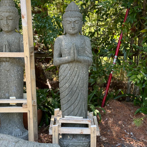 Hand Carved Volcanic Stone Standing Respect Budha