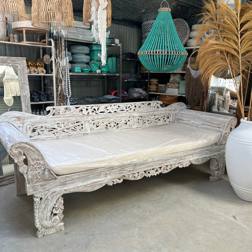 PRE ORDER- Hand Carved Balinese White wash Daybed