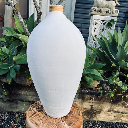 Matt White Rattan Terracotta Decorative Vase