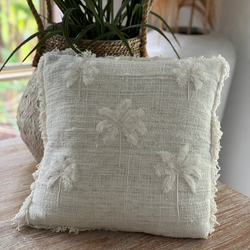 White Cotton Palm Tree Cushion Cover