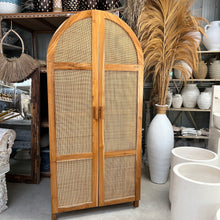 Load image into Gallery viewer, Teak &amp; Rattan Arched Cupboard.