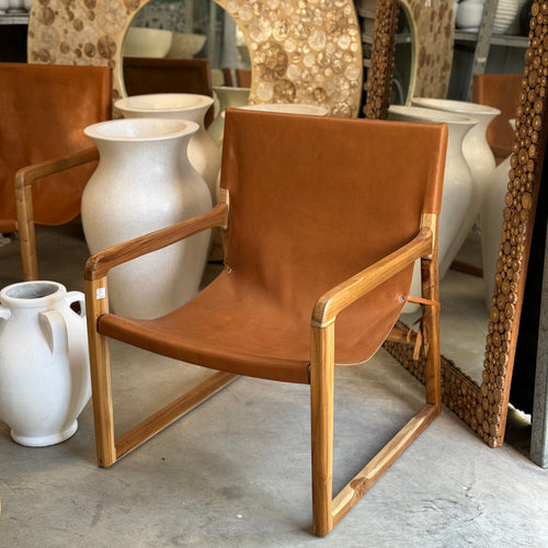 Tan Leather Sling Chair