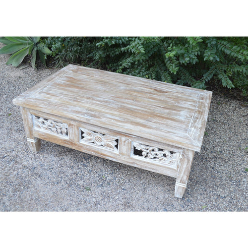 Whitewash Carved coffee Table - Unique Imports brought to you by Pablo & Kerrie Wijaya
