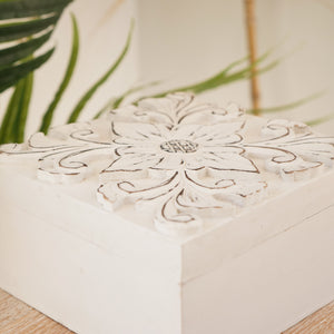 Hand carved whitewash trinket boxes . - Unique Imports