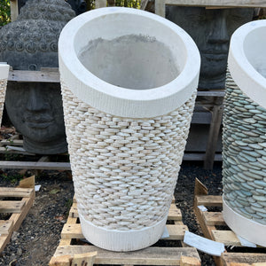 Scoop Riverstone  & White stone pots. - Unique Imports
