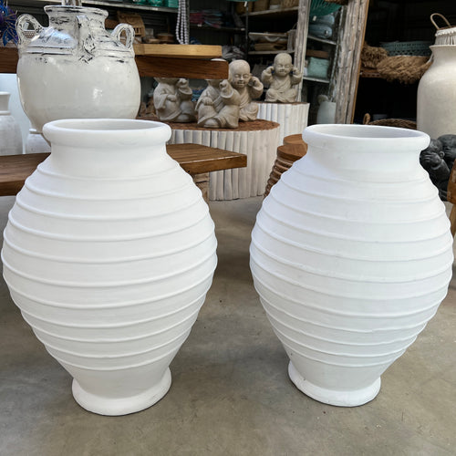 White Ribbed Terracotta Vase