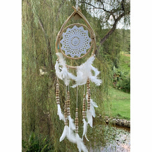 Teardrop white beaded dream catcher. - Unique Imports brought to you by Pablo & Kerrie Wijaya