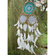 Load image into Gallery viewer, Tri crotchet dream catcher in Aqua &amp; white. - Unique Imports brought to you by Pablo &amp; Kerrie Wijaya