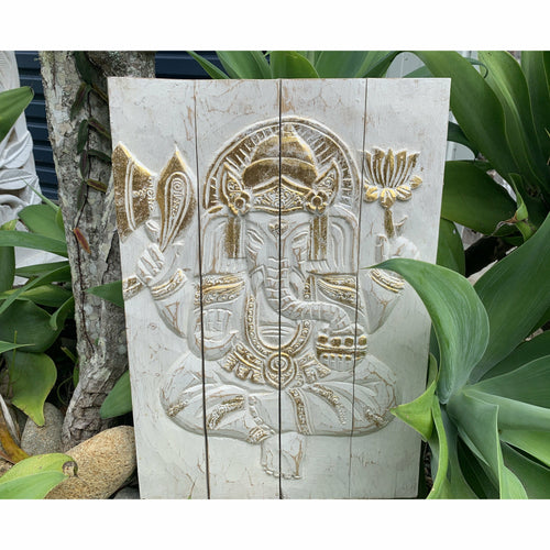 Ganesha wall feature natural wash or whitewash. - Unique Imports
