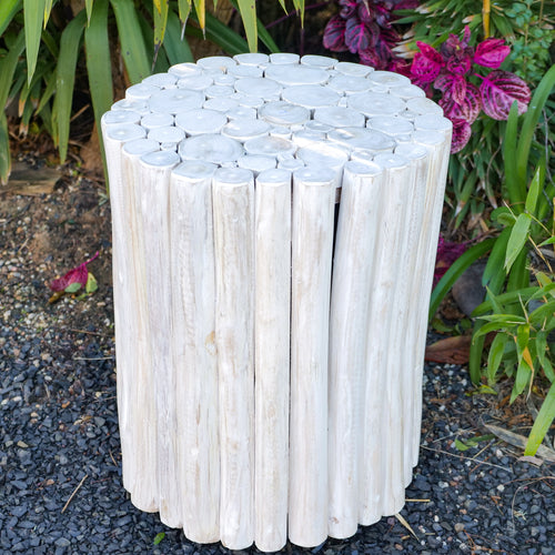 Unique Wooden Kayu Side table or Stool in Whitewash. - Unique Imports