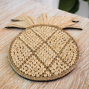 Wooden bead & Seagrass Tropical Pineapple Wall Hanging.