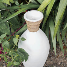 Load image into Gallery viewer, White terracotta slimline vases with rattan detail.