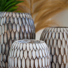 Load image into Gallery viewer, Set x 3 Hand Carved Beehive Vases