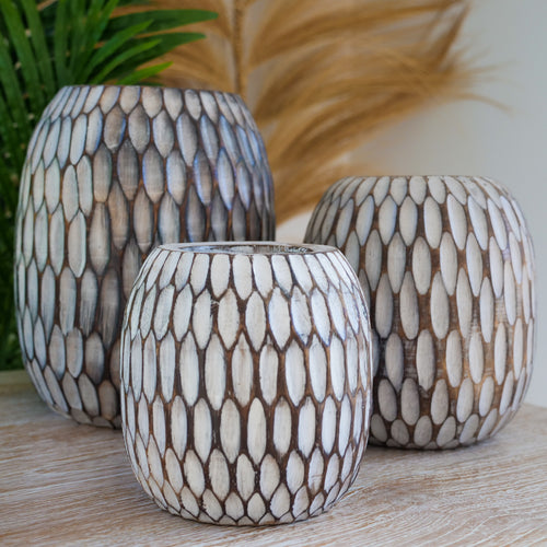 Set x 3 Hand Carved Beehive Vases