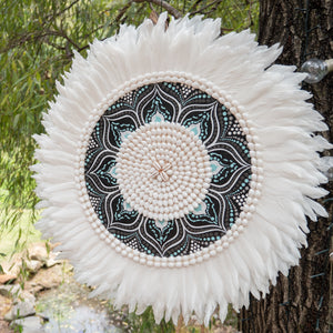 Tribal Hand Painted Feather Juju hat wall Decor.