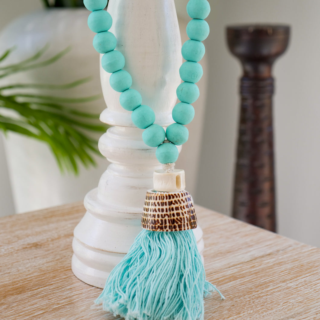 Beaded & Shell Garland in Aqua, Black or White. - Unique Imports