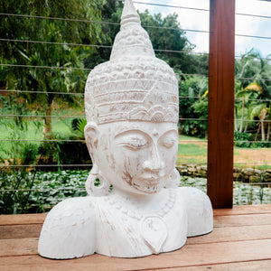 Whitewash Wooden Budha Shoulders Statue