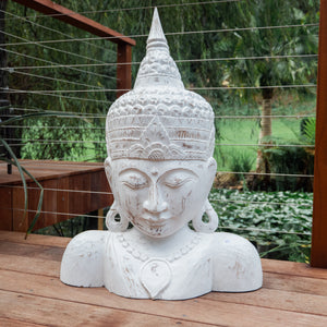 Whitewash Wooden Budha Shoulders Statue