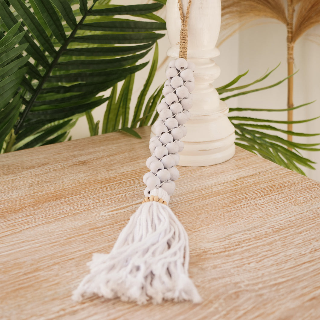 Wooden Beaded Garland Decor in White or Grey. - Unique Imports