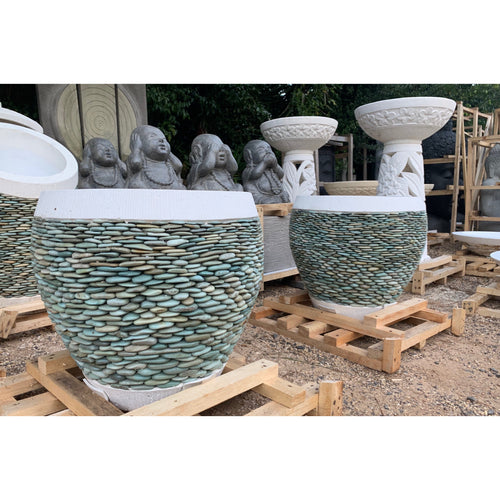 Round Riverstone pots. - Unique Imports brought to you by Pablo & Kerrie Wijaya