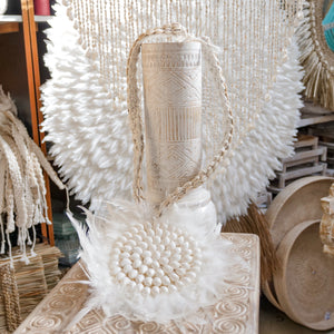 Boho Soft White Feather Hanging Juju Hat. - Unique Imports